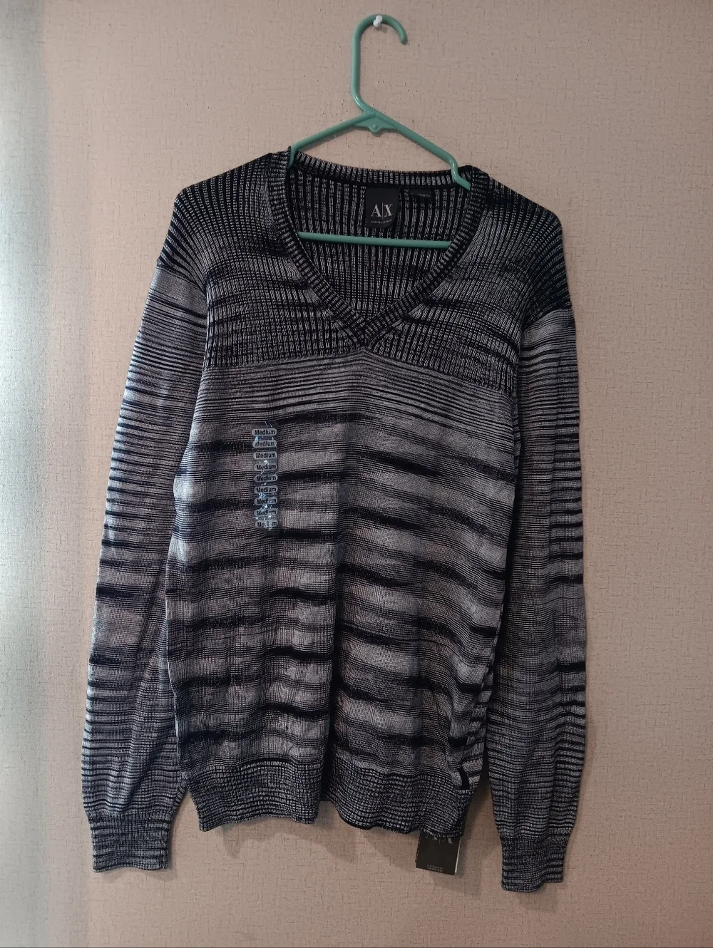 Armani Exchange Men's Black & Gray Striped V-Neck Sweater Sz M New